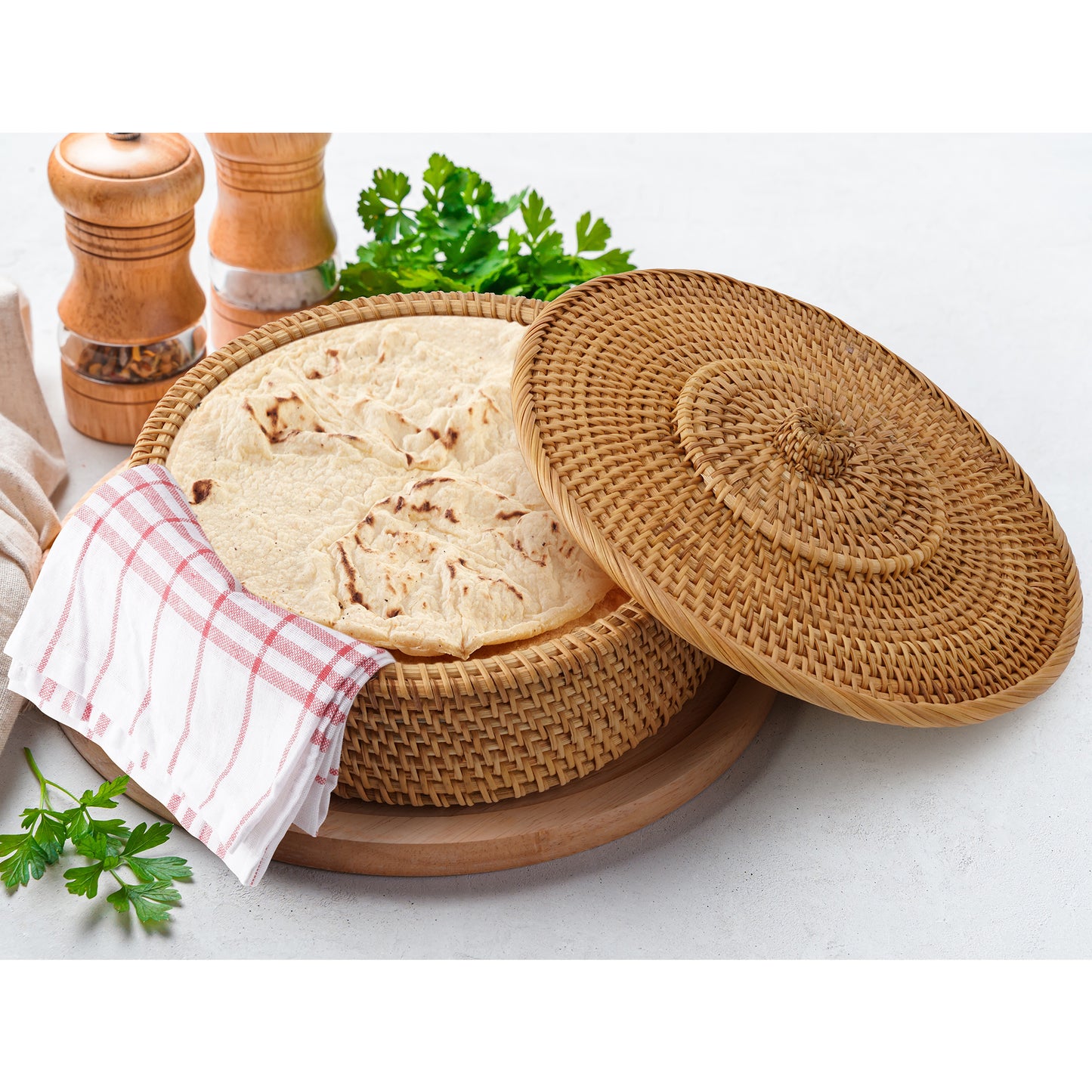 Tortilla Wärmer/Tortilla Korb 26 cm inkl. Geschirrtuch aus Baumwolle