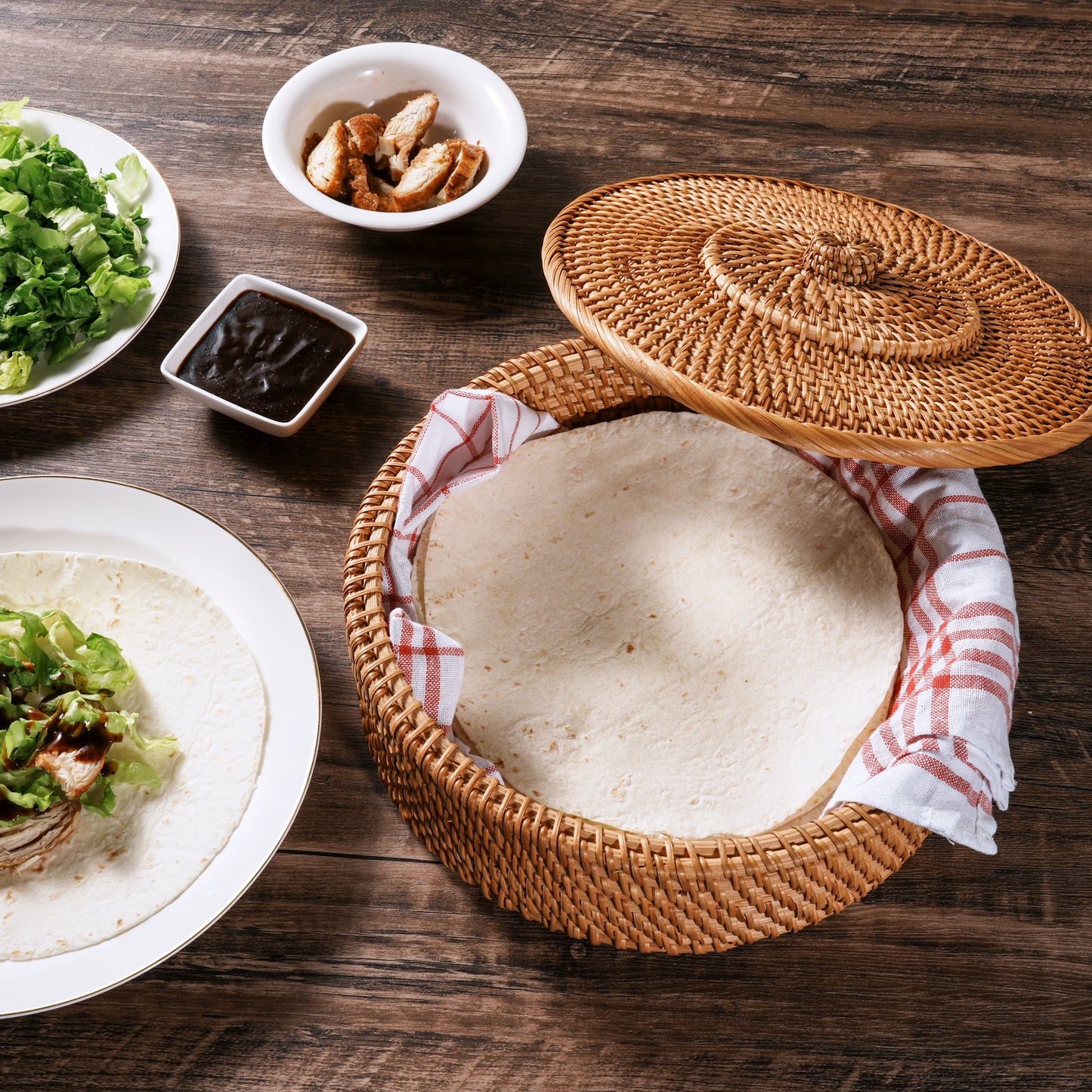 Tortilla Wärmer/Tortilla Korb 26 cm inkl. Geschirrtuch aus Baumwolle