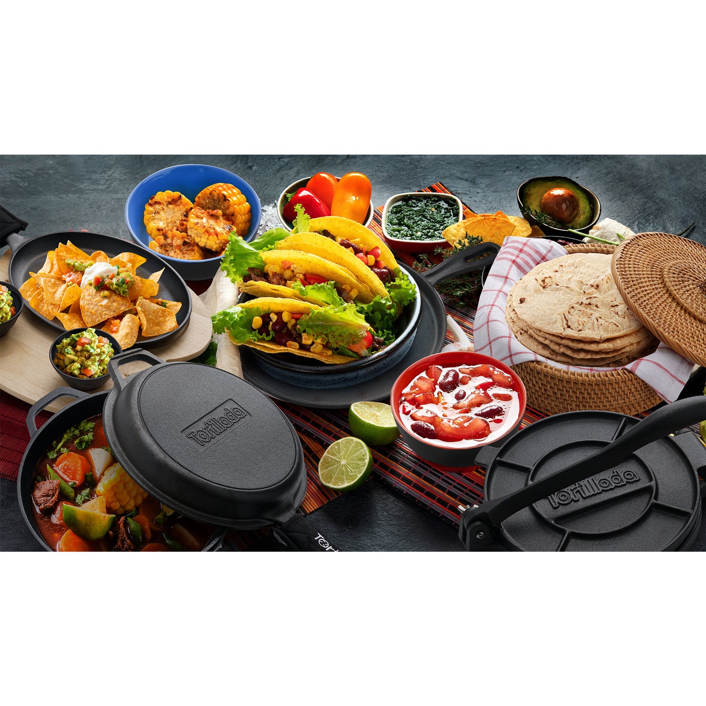 Tortilla Wärmer/Tortilla Korb 26 cm inkl. Geschirrtuch aus Baumwolle