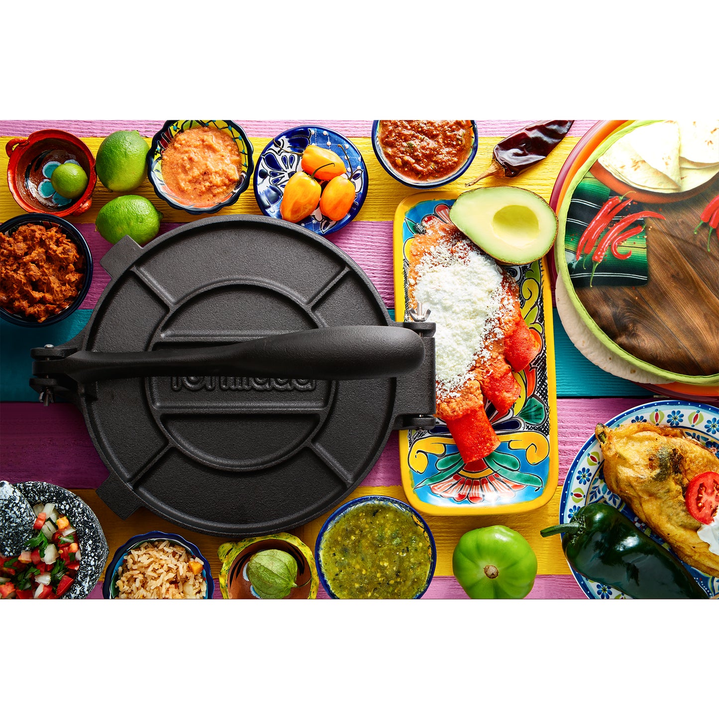 Tortilla Presse/Quesadilla/Roti Maker aus Gusseisen mit Rezepten