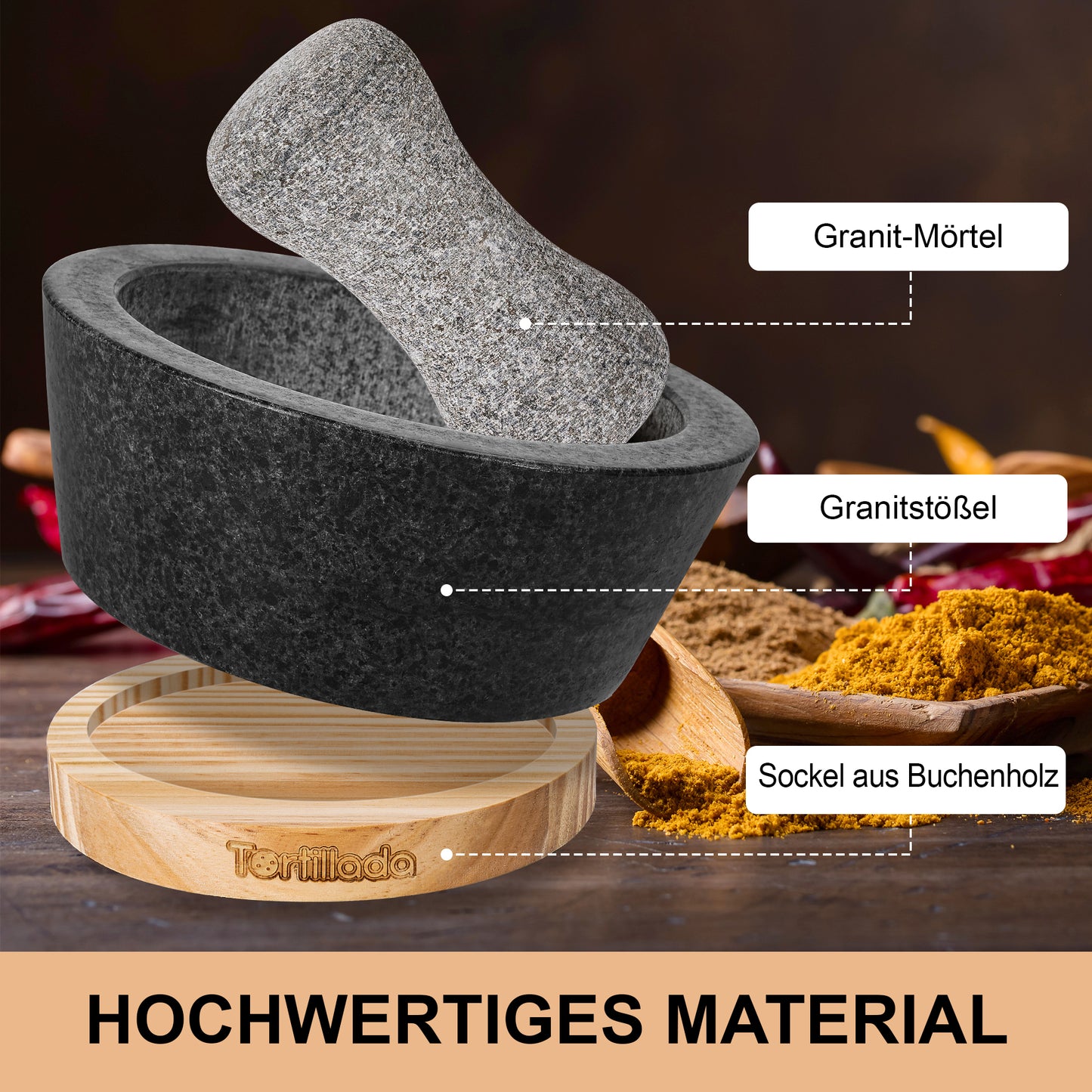 Mörser mit Stößel Set aus Holz
