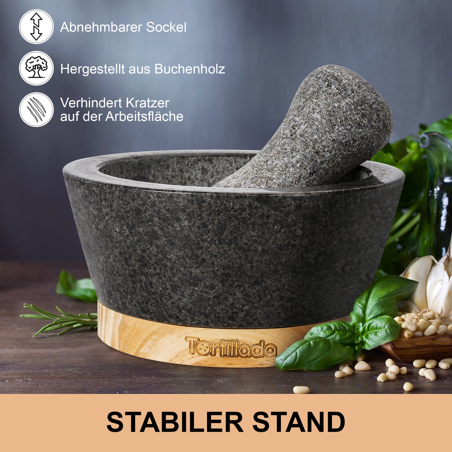 Mörser mit Stößel Set aus Holz