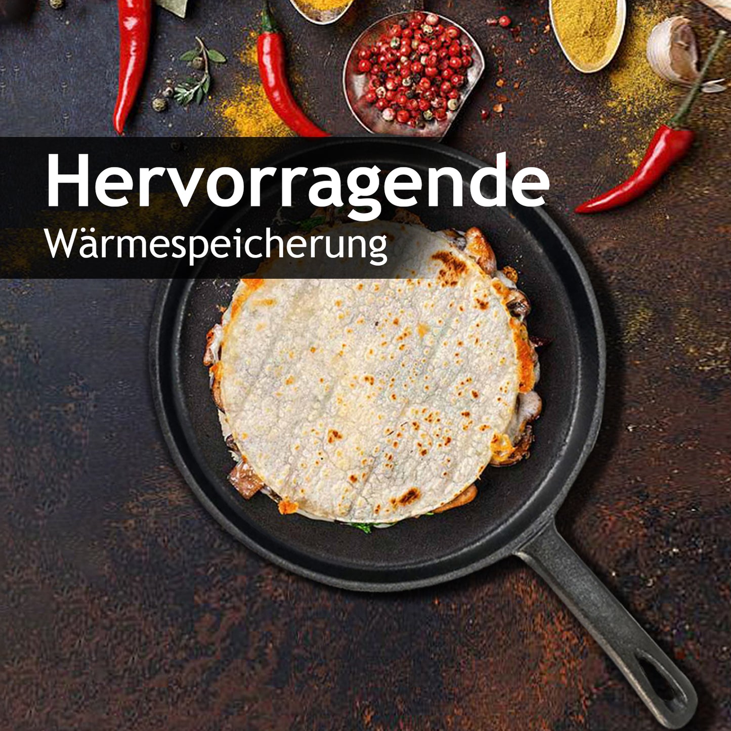 26cm Tortillapfanne aus Gusseisen inkl. Silikon Griff und Rezeptbuch