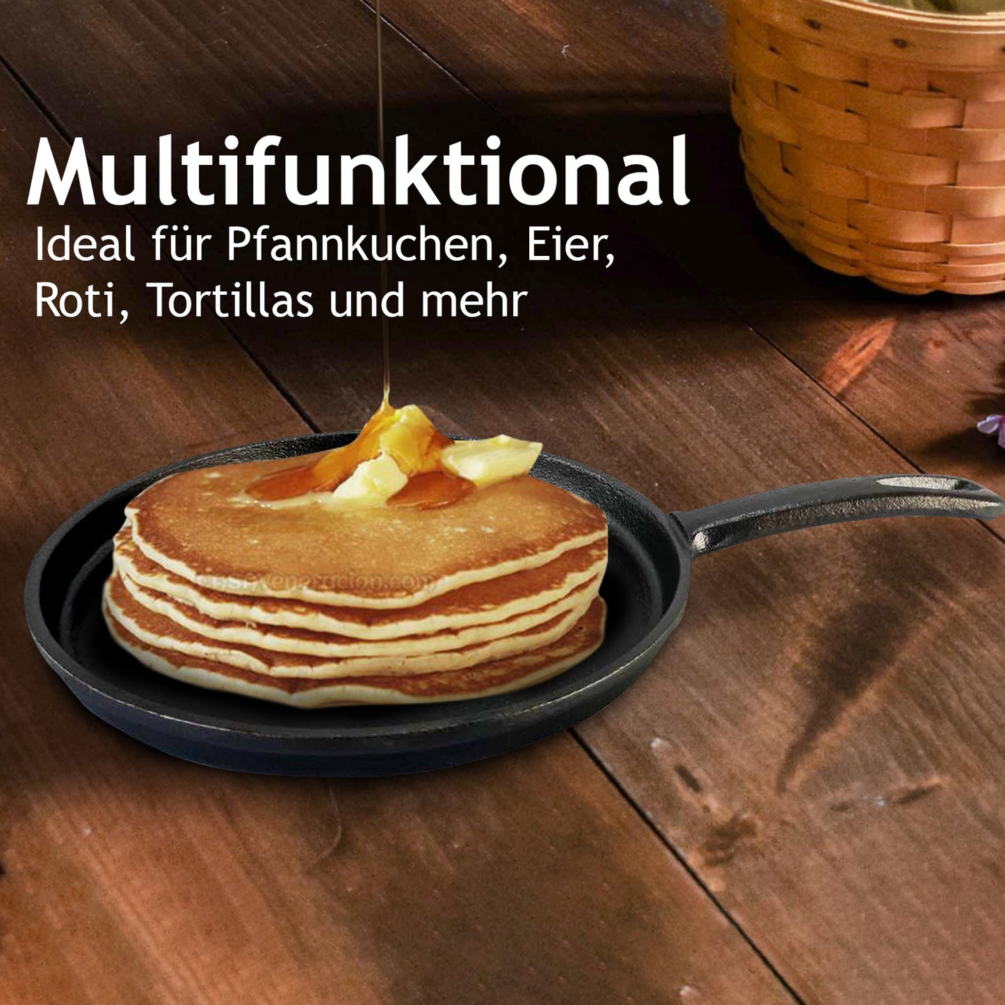 26cm Tortillapfanne aus Gusseisen inkl. Silikon Griff und Rezeptbuch