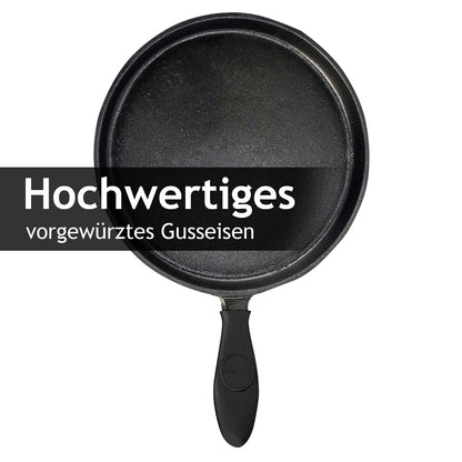26cm Tortillapfanne aus Gusseisen inkl. Silikon Griff und Rezeptbuch