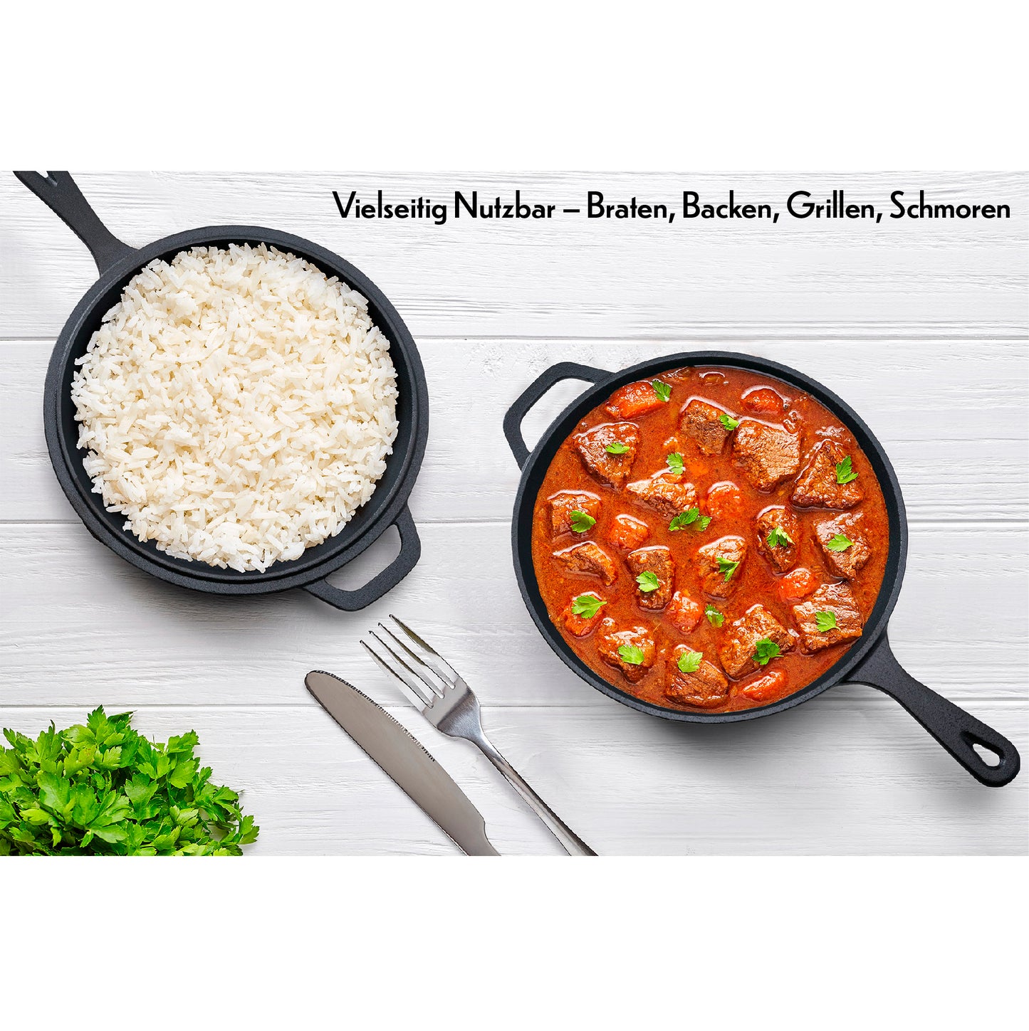 Dutch Oven + Gusseisen Pfanne inkl. Griffüberzug + E-Book mit 50 Rezepten