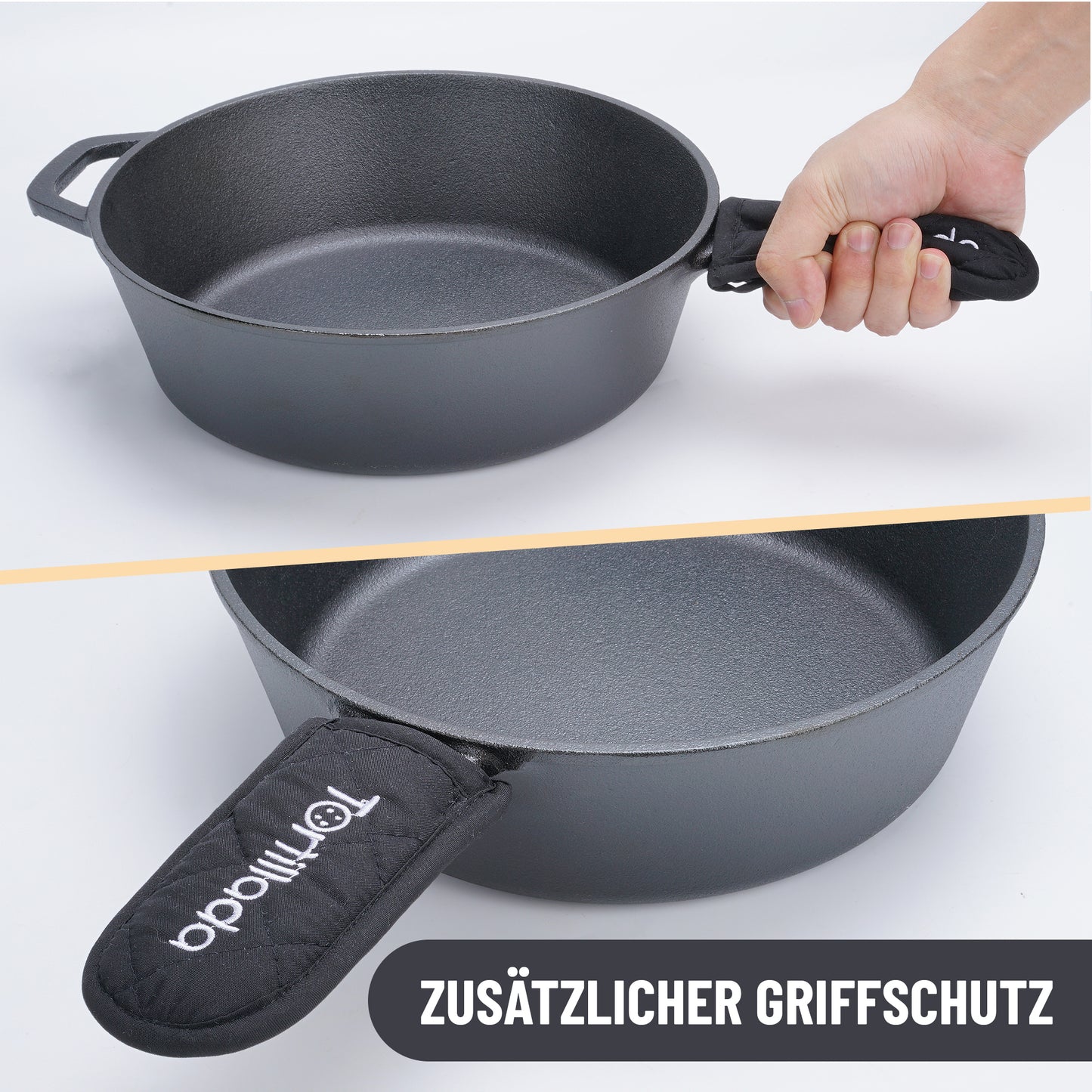 Dutch Oven + Gusseisen Pfanne inkl. Griffüberzug + E-Book mit 50 Rezepten
