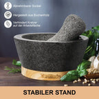 Mörser mit Stößel aus Granit – Molcajete Set mit Holzbasis
