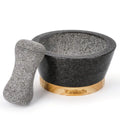 Mörser mit Stößel aus Granit – Molcajete Set mit Holzbasis