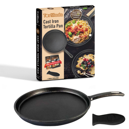 26cm Tortillapfanne aus Gusseisen inkl. Silikon Griff und Rezeptbuch