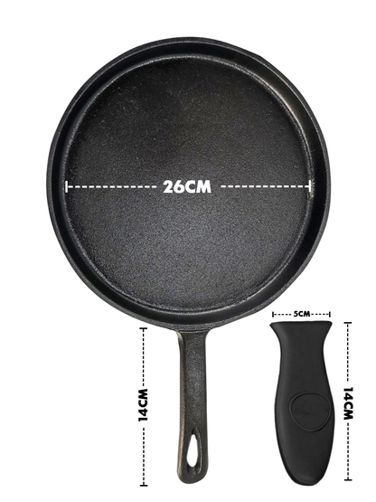 26cm Tortillapfanne aus Gusseisen inkl. Silikon Griff und Rezeptbuch